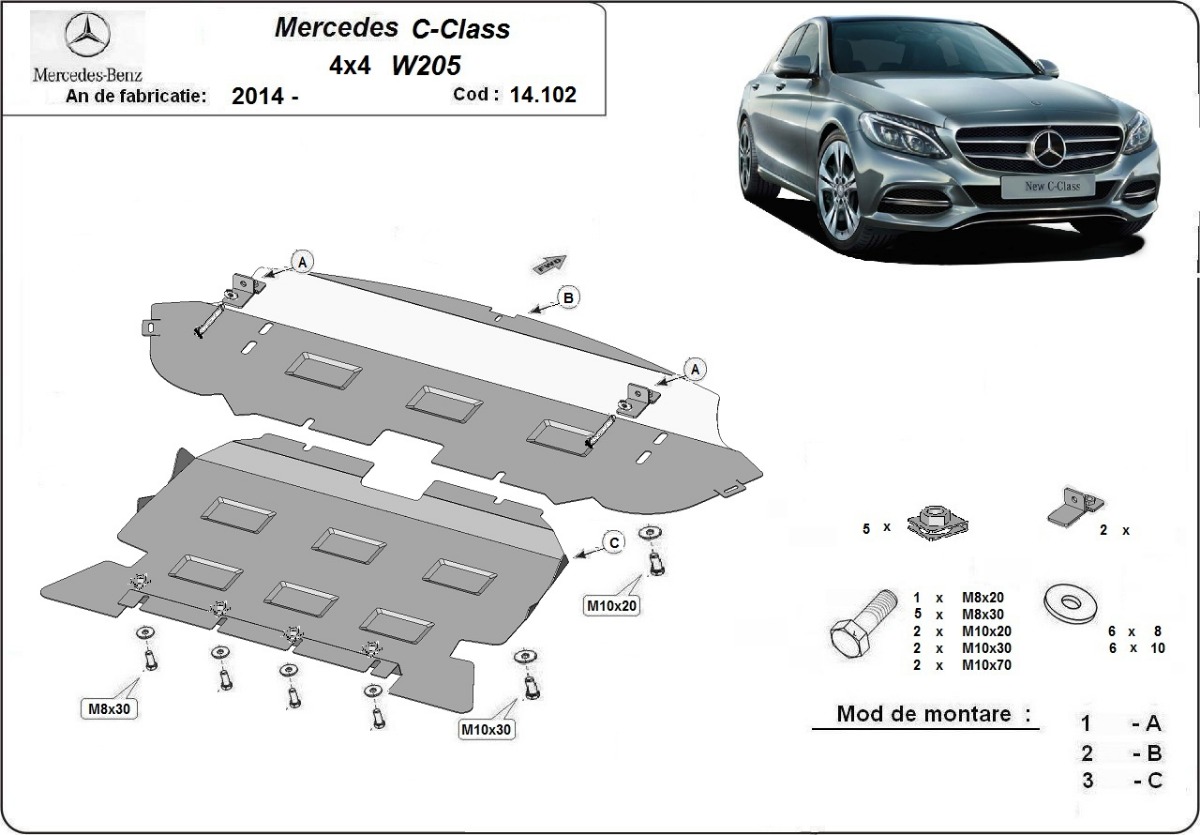 Mercedes C-Class W205 4x4 variklio apsauga 2014-2021 - Image 3