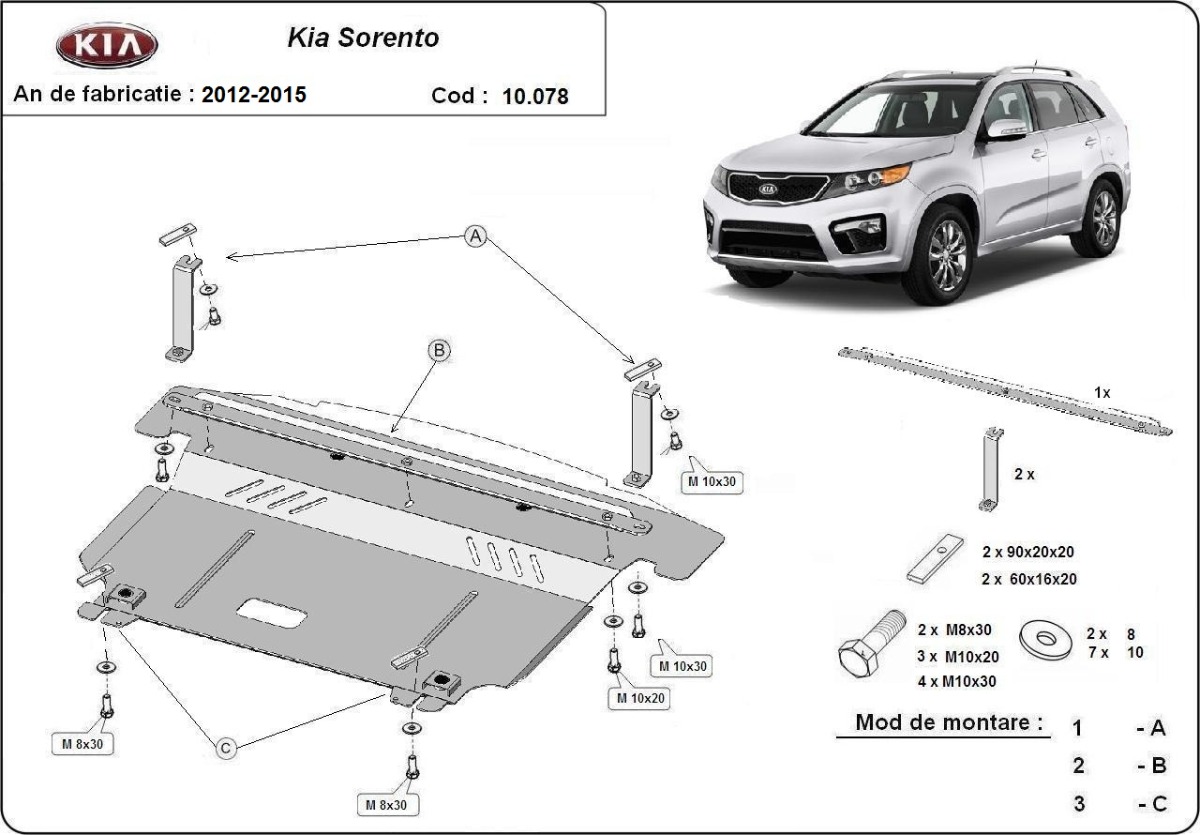 KIA Sorento XM variklio apsauga 2012-2020 - Image 3