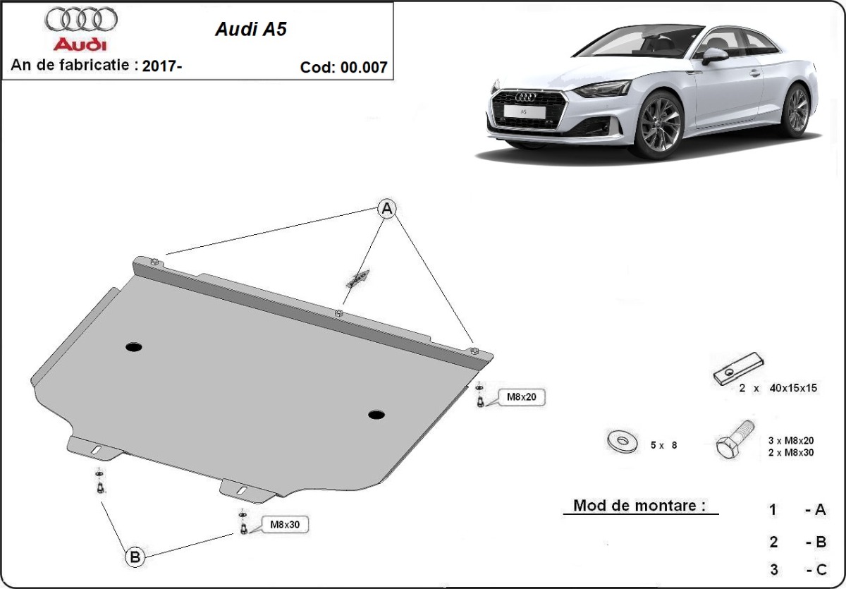Audi A5 pavarų dėžės apsauga 2017-2026 - Image 3