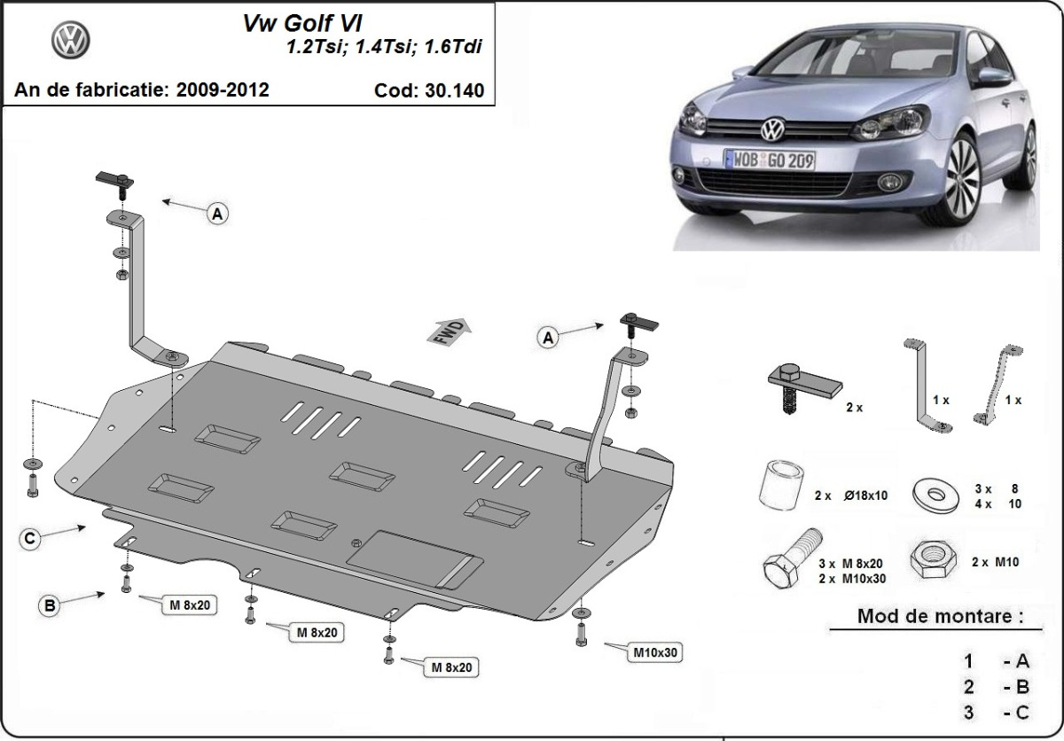 Volkswagen Golf 6 variklio apsauga 2010-2012 - Image 3