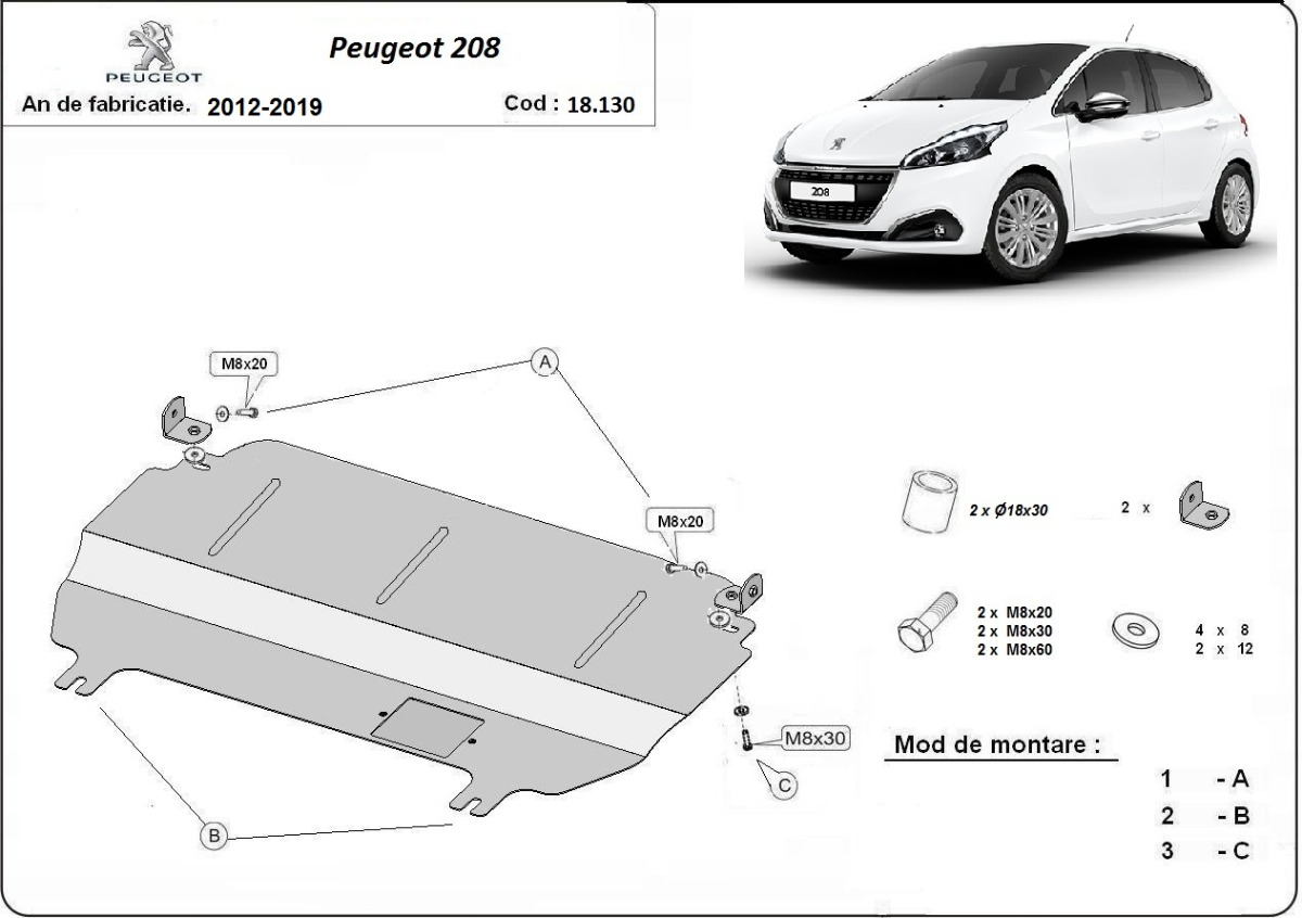 Peugeot 208 variklio apsauga 2012-2019 - Image 3