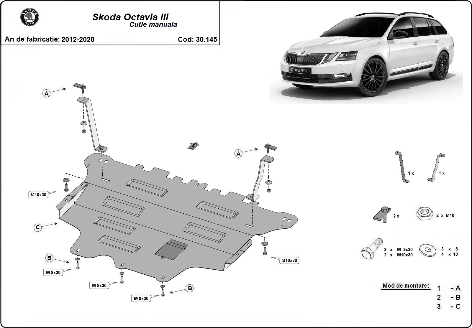 Škoda Octavia 3 variklio apsauga 2013-2020 (MT) - Image 3