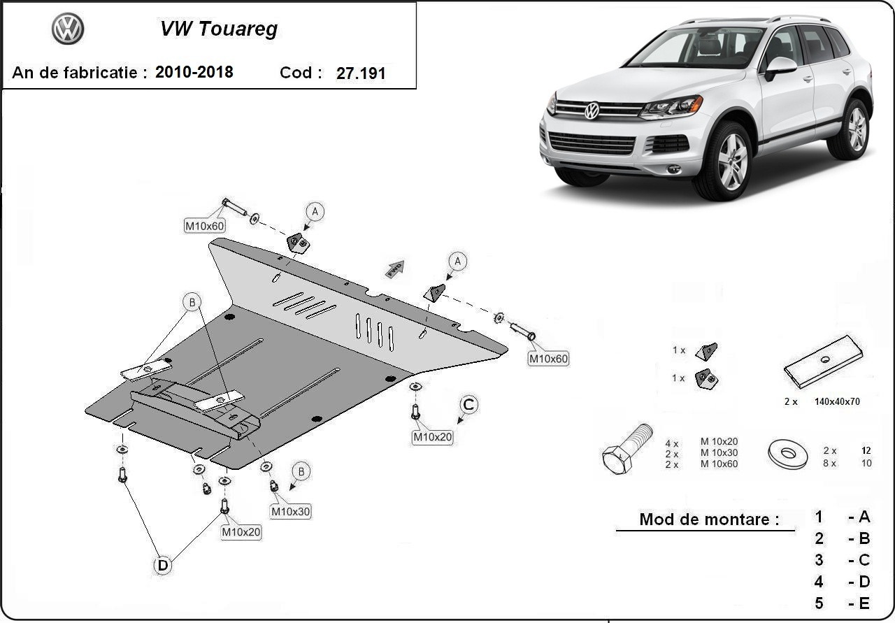 Volkswagen Touareg 7P variklio apsauga 2010-2018 - Image 3