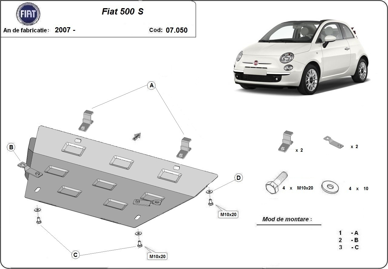 Fiat 500 S variklio apsauga 2007-2026 - Image 3