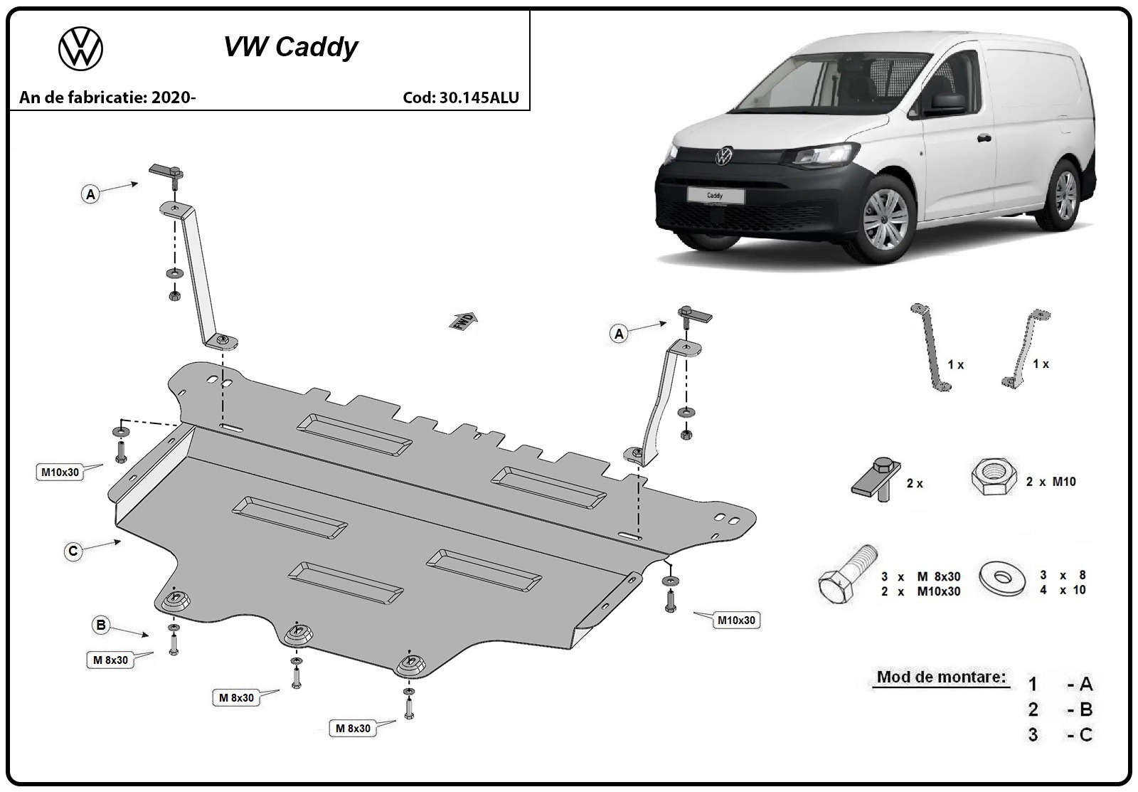 Volkswagen Caddy aliuminė variklio apsauga 2020-2026 - Image 3