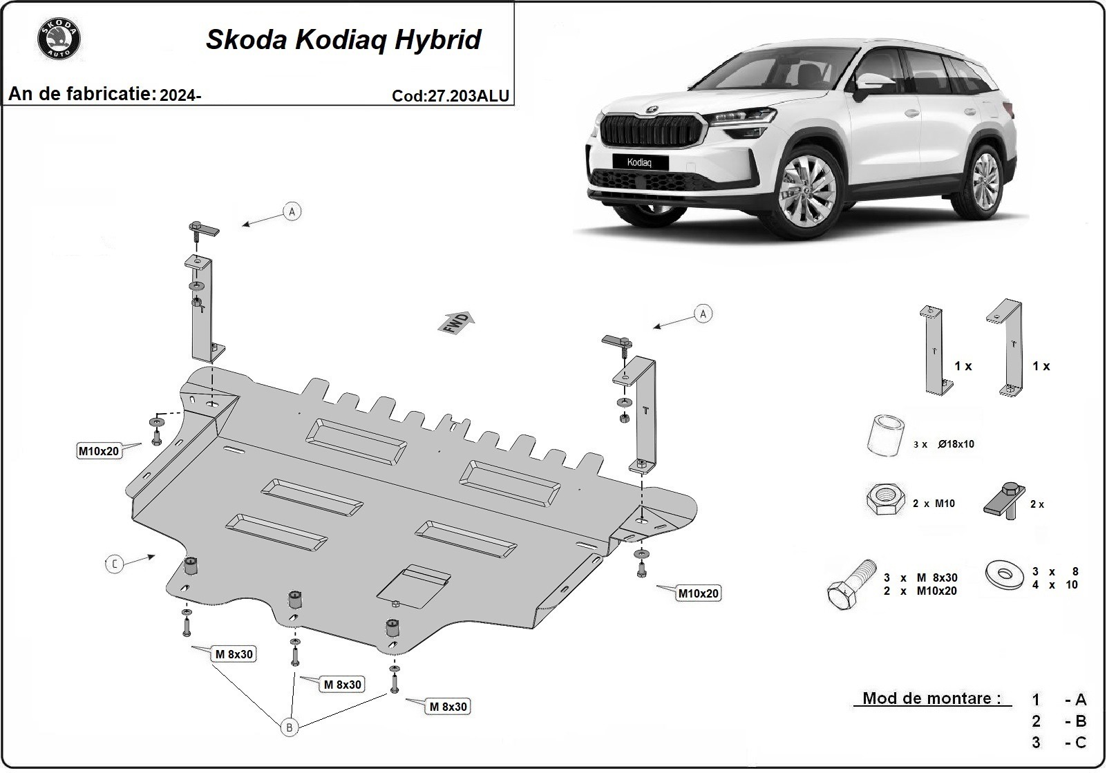 Škoda Kodiaq Hybrid aliuminė variklio apsauga 2024-2026 - Image 3