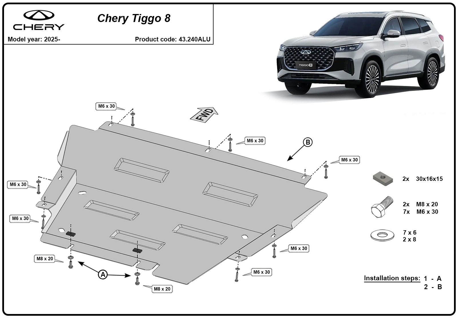 Chery Tiggo 8 aliuminė variklio apsauga 2025-2026 - Image 3