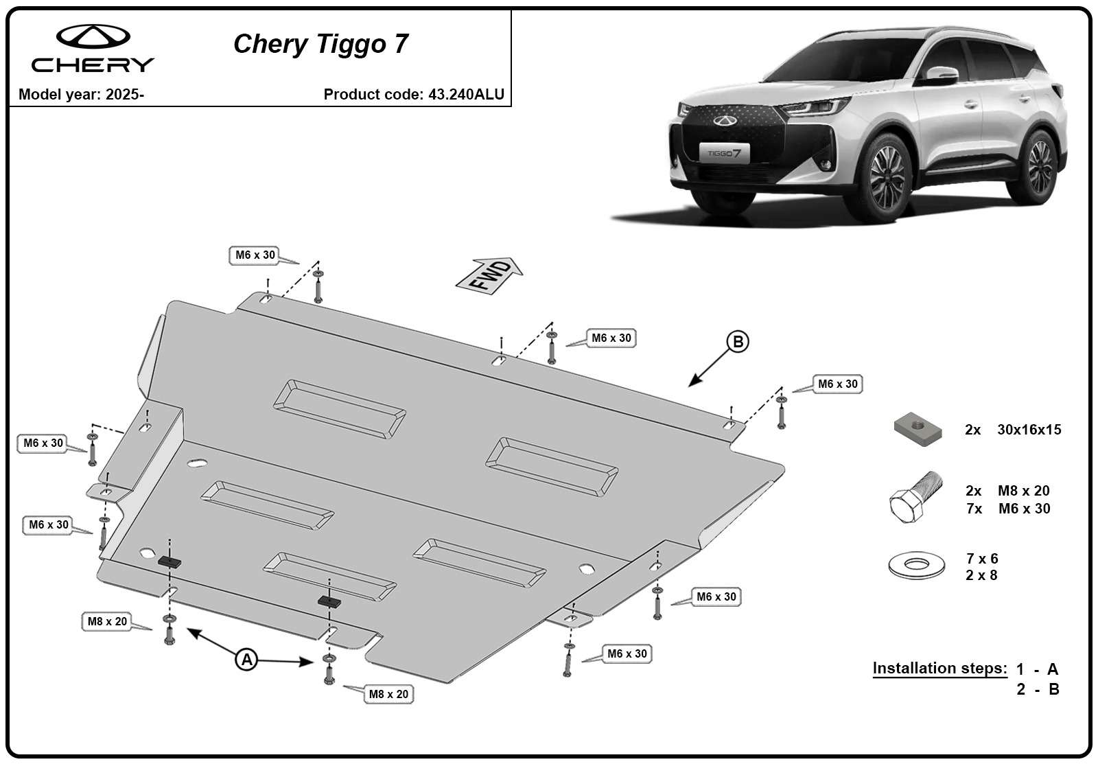 Chery Tiggo 7 aliuminė variklio apsauga 2025-2026 - Image 3
